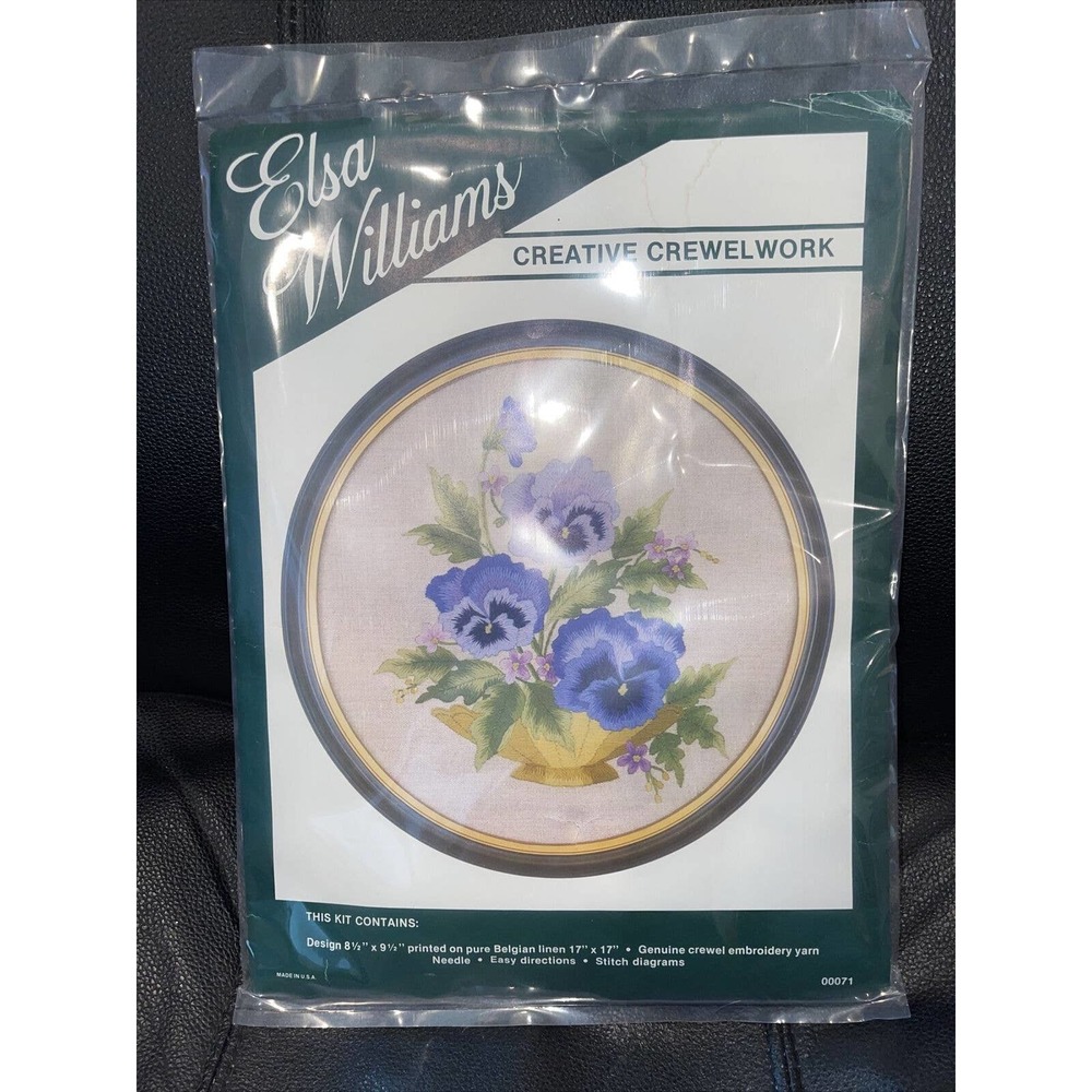 Crewel Kit Vintage Elsa Williams Pansy Bowl Vintage Belgian Linen 00071 Unused